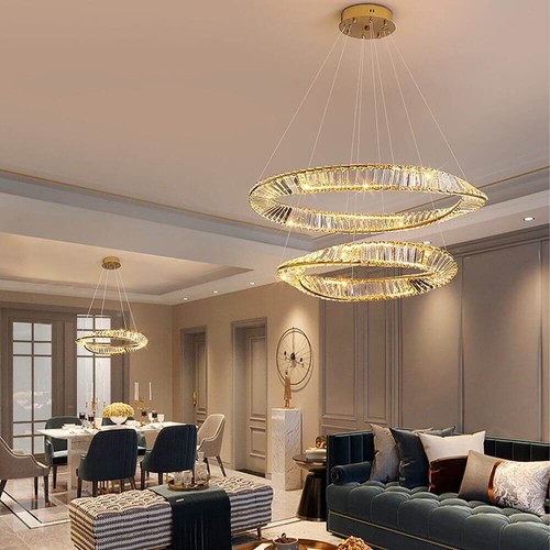 Lampadario LED moderno plafoniera oro acciaio inox anello ritorto regolabile - Foto 8 di 21