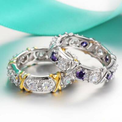 Chic 925 Silver Filled Amethyst Emerald Sapphire Cross Rings Wedding Jewelry Chic 925 Silver Filled Amethyst Emerald Sapphire Cross Rings Wedding Jewelry