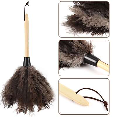 #ad #ad 15.7quot; Ostrich Feather Duster Durable Dust Collecting Cleaning Wooden Tool Handle $8.73