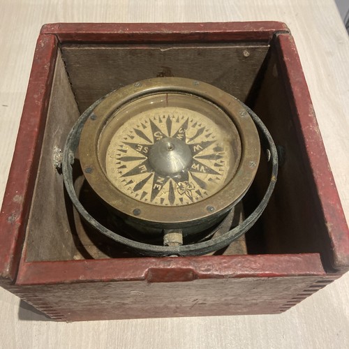Superbe boussole compas de marine de bateau dans coffret en bois. Laiton - Picture 2 of 9