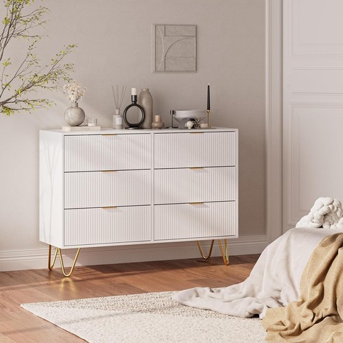 6 Drawer Organizer Unit in White with Gold Accents for Bedroom or Living Room - Picture 5 of 9