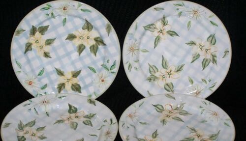 Piatti pranzo insalata ZRIKE 4 pezzi blu bianco shabby floreale campagna casale - Foto 2 di 4