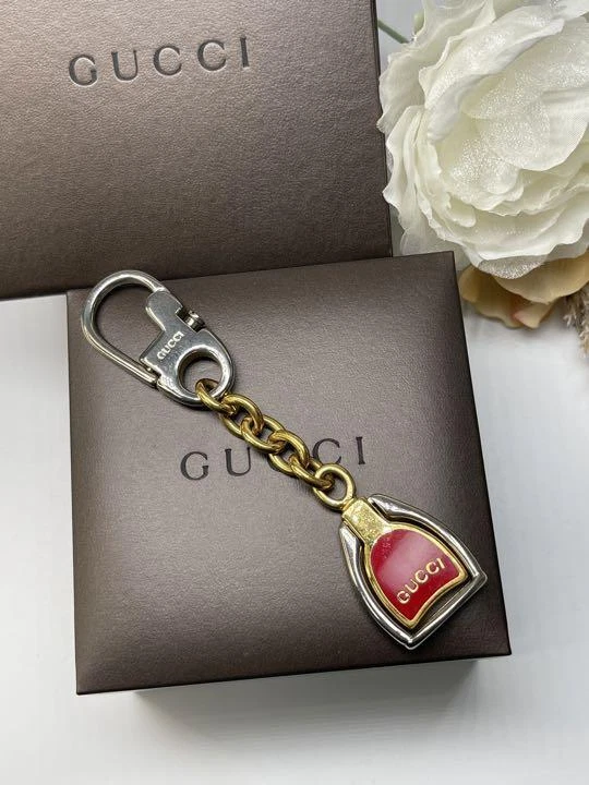 Authentique porte clés GUCCI porte clés anneau or argent rouge accessoires #3966D