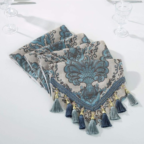Embroidery Luxury Table Runner Jacquard Fabric Table Runner with Multi-Tassel... - Picture 6 of 6
