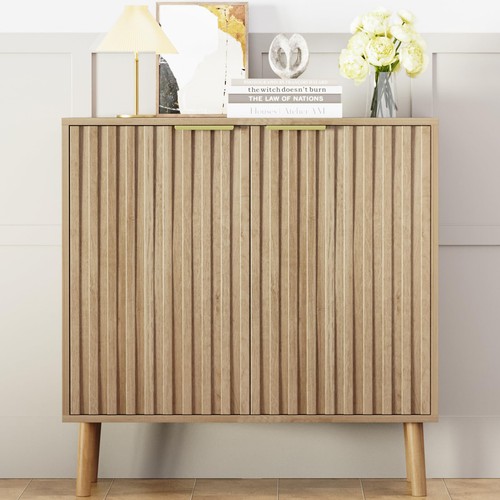 Fluted Storage Cabinet, Free Standing Buffet, Wood Sideboard, Multifunctional... - Picture 7 of 7
