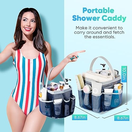 Paquete de 2 carritos de ducha de malla portátiles para dormitorio universitario todo negro/azul marino-gris - Imagen 4 de 7
