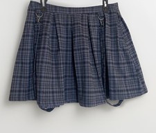 Women's Hot Topic Pleated Skirt Plaid Suspender Gray Black Large Goth Academia