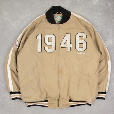 Vintage Rucker Heavyweight Varsity Bomberjacke 4XL Herren Beige Baseball
