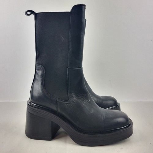 Steve Madden Women Hesitant Black Leather Lug Sole Combat Boots Size 6 US - Picture 7 of 19
