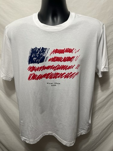 Miami Open Lacoste 2020 Sport Tennis T-Shirt Herren 9 (L) weiß Grafik Flagge A9 - Bild 2 von 7