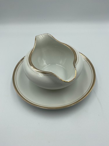 Vintage Royalton China Japan. Sauciere "Golden Elegance" mit angesetztem Unterteller - Bild 2 von 3