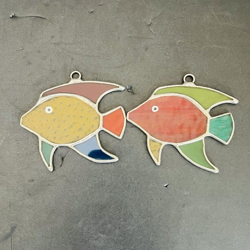 Juego de 2 decoraciones artísticas de metal soldado Suncatcher de vidrieras de peces vintage - Imagen 9 de 11