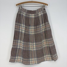 VTG Wool Plaid Pleated Skirt XS Blue Pink Gray Taupe Schoolgirl 70s Academia Zip