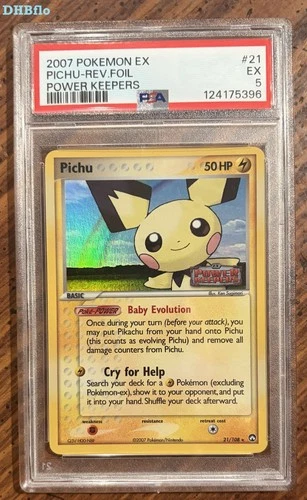 2007 Pokemon EX Power Keepers 21/108 Pichu Reverse Holo PSA 5 Excellent