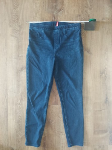 Spanx Jeanish Ankle Leggings Women's Large Dark Blue Stretch Knit Denim Pants