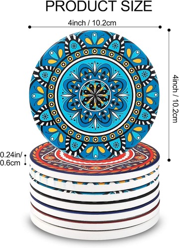 Posavasos Mandala Absorbentes para Bebidas - Paquete de 8 con Base de Corcho y Soporte - Imagen 6 de 10