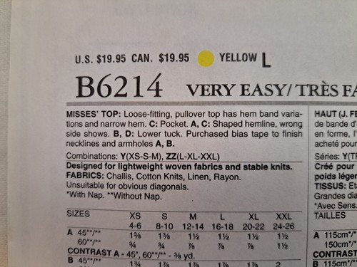 Butterick Pattern - Misses' Top (Lg-XXL) #B6214 - Uncut - Picture 3 of 6