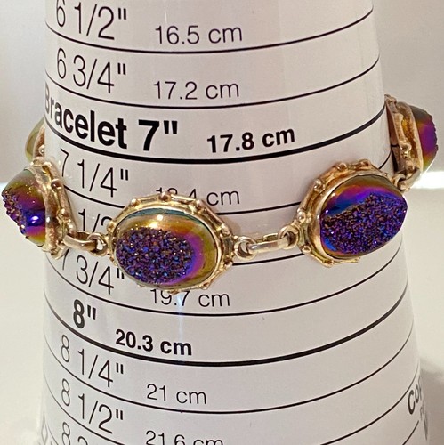 Brazalete de piedras preciosas crudas de cuarzo druzy púrpura plata esterlina 925 PJC de colección India - Imagen 9 de 10