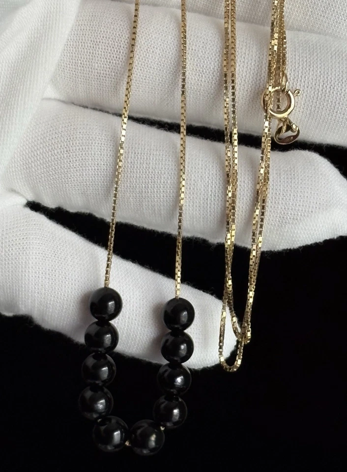 Collar de cuentas de ónix de cadena de caja de 31 pulgadas de oro de 14k 9 gramos HERMOSO EXTRA LARGO Foto 2 de 4