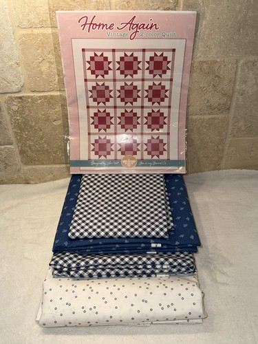HOME AGAIN Vintage 2-color Quilt Kit LORI HOLT Riley Blake 74 x 94 Blue White - Picture 3 of 3
