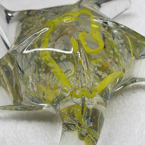 Dynasty Gallery Glowing Yellow Orange And Blue Swirl Glass Star Paperweight 5” - Picture 6 of 9