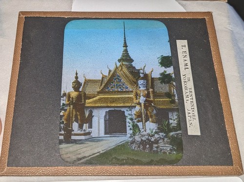 40 diapositivas de vidrio de linterna mágica Enami con caja de madera Japón China Camboya años 30 - Imagen 16 de 24