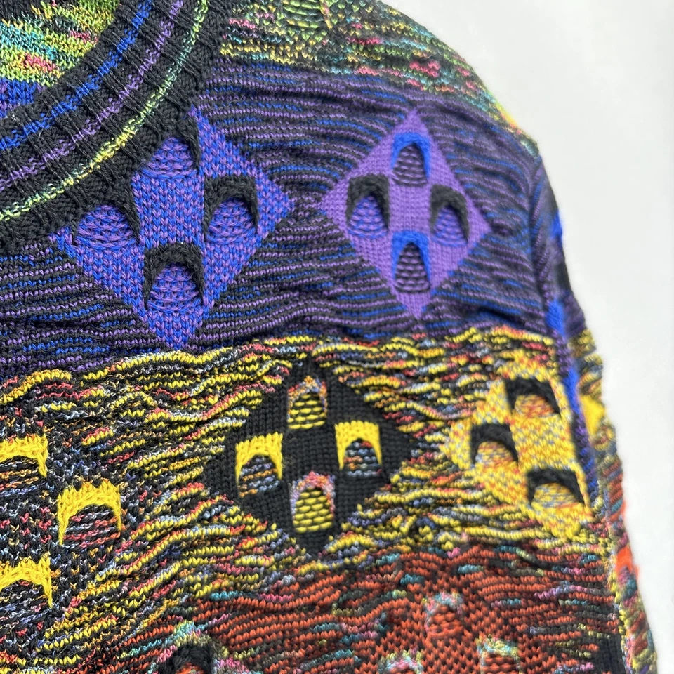 Montechiaro Sweater Mens Medium Multicolor 3D Knit Geometric Merino Cosby Italy - Image 3 of 4