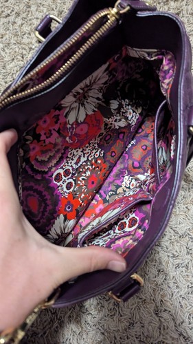 PURPLE Vera Bradley LEATHER PURSE Quilted Emma Satchel Bag FLORAL With Wallet - Picture 12 of 17