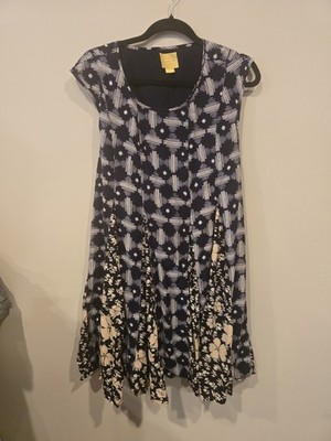 Maeve Blue & White Floral Cap Sleeve Round Neck Knee Length Dress Size L