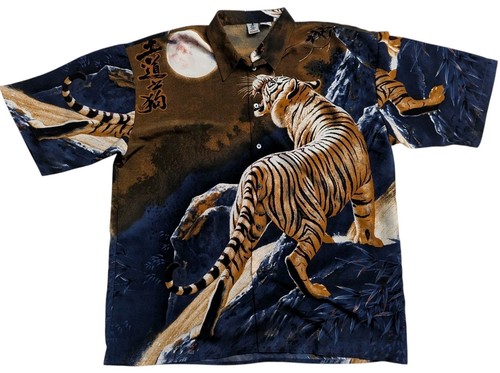 Camisa de manga corta BillionBay Tiger Moon con estampado integral botón delantero AOP XXL