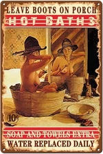 Hot Baths Country Western Old West Cowgirl Girl Tin Metal Signs Home Décor 8x12 