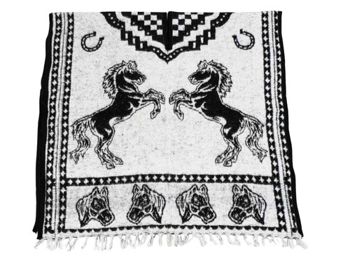 Authentic Mexican Poncho Gaban - Unisex Black Poncho with Horses Design - Picture 5 of 5