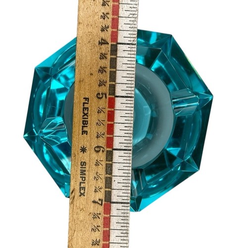 Moser Style Gem Ashtray Glows AS IS Blue Turquoise Glass Geometric Multifaceted - Picture 23 of 23