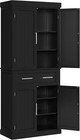 183.5cm Tall 4-Door Kitchen Cupboard 1-Drawer Adjustable Shelves Black