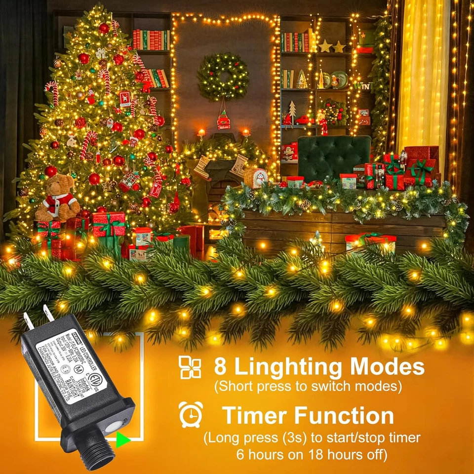 100FT 300 LED Christmas Lights, Warm White Christmas Tree Lights with 8 Modes Wa - Image 2 of 4