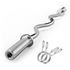 Olympic EZ Curl Barbell Bar, 47" EZ Curl Bar for Weight Lifting, 2 inch-Silver