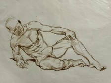 Nudo Accademico Maschile Disegno Di Uomo Sdraiato Di Artista Anonimo