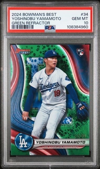 2024 Bowman's Best Yoshinobu Yamamoto #34 Green REFRACTOR /99🔥PSA 10🔥POP 6🔥