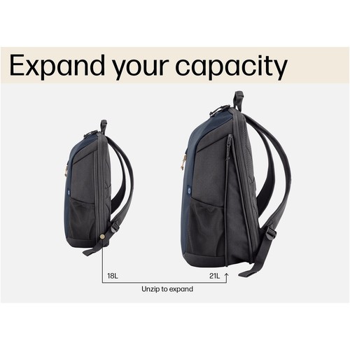 HP Travel 18 Litre Backpack Blue Up to 15.6" Laptops Expands to 21L Padded - Picture 6 of 6