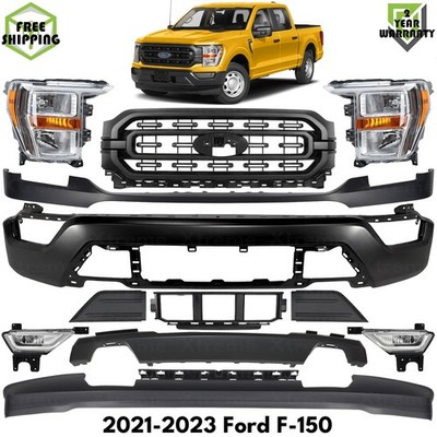 Front Bumper Face Bar Primed Steel & Headlights Kit For 2021-2023 Ford F-150