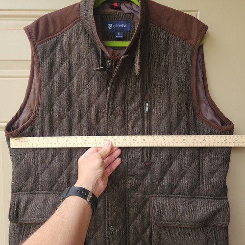 Cremieux Tweed wool Vest Mens XL Brown Quilted Lined Full Zip Buckle Collar - Picture 6 of 18