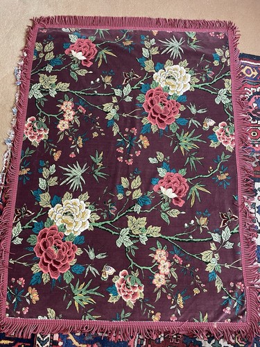 53x38β Velvet Floral Fringed Country House Sofa Stool Cover Tablecloth - Picture 6 of 6