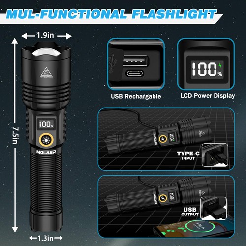 Rechargeable Flashlights 2200 High Lumens, Super Bright LED Flashlight with Z... - Imagen 4 de 7