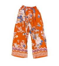 Angie Girls Burnt Orange Ankle Blue Floral Loose Fit Elastic Pants NWT Small