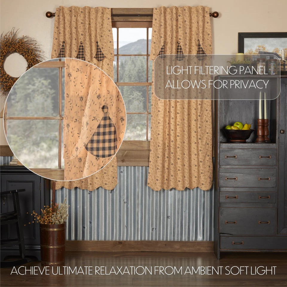 Par de painéis primitivos 63"x36" haste bronzeada botões de bolso/cortinas de janela marcas VHC - Imagem 4 de 4