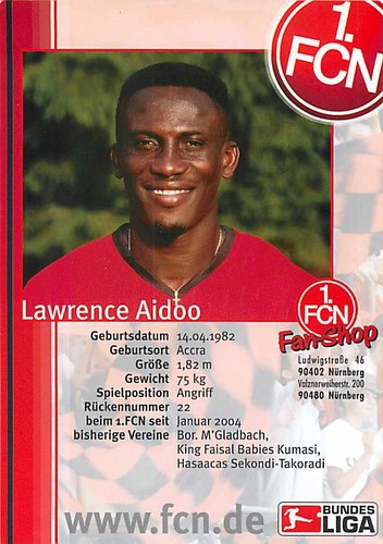 Lawrence Aidoo Original Autogrammkarte 1. FC Nürnberg - ca.10cm x 15cm - Bild 2 von 2