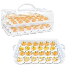 2-Layer Deviled Egg Carrier with Lid,Deviled Egg Trays with Handle,Stack Port...