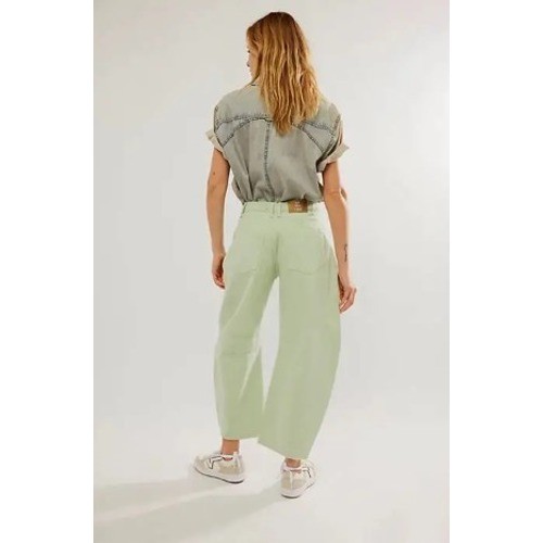 We The Free Lucky You Mid-Rise Barrel Leg Jeans 26 Mint Green Denim Relaxed - Picture 2 of 11
