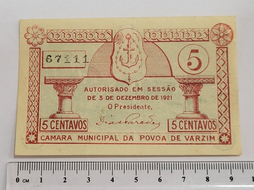 PORTUGAL EMERGENCY PAPER MONEY CAMARA MUNICIPAL POVOA VARZIM 5 CENTAVOS Notgeld - Picture 3 of 4
