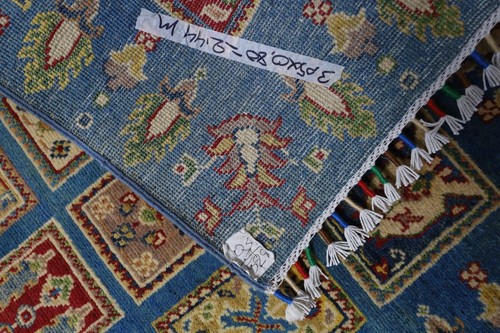 Hand-Knotted Kazak Bakhtiari Afghani Wool Rug I Blue 2'7" x 10' - Picture 6 of 7